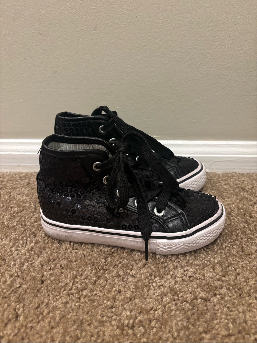 Balera Black Sequined High-Top Kids Sneakers